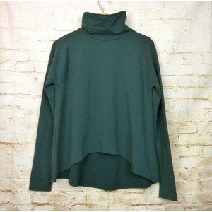 NSF Mock Turtleneck Long Sleeve Fleece Sweater Pullover High Low Green Womens S